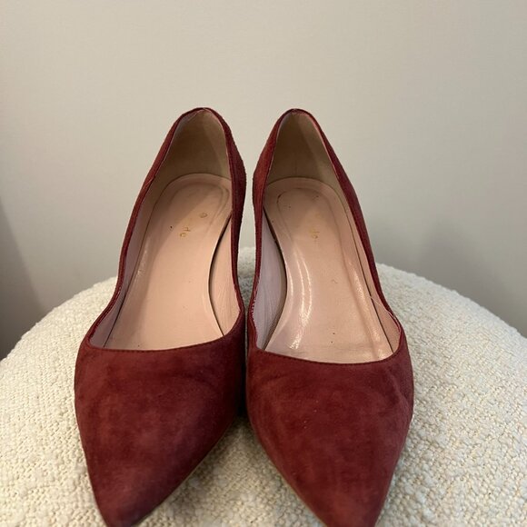 Kate Spade Burgundy Suede Pointed Toe Kitten Heels w/ Glitter Heel – US 7 - Picture 2 of 7
